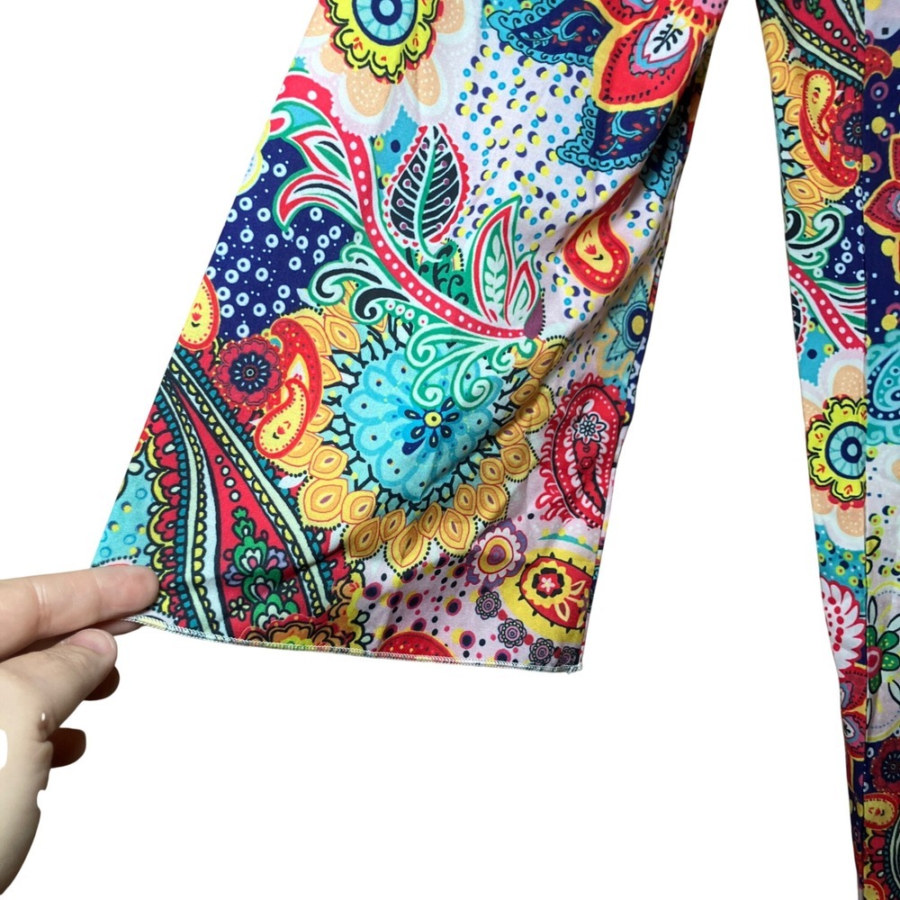 Paisley Floral Mini Dress Womens XL Multicolor New Boho Festival Bell Sleeve - Picture 4 of 10